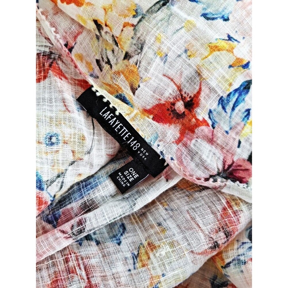Lafayette 148 New York Floral Gauze Scarf Wrap 26.5x72 Multicolor Fringe